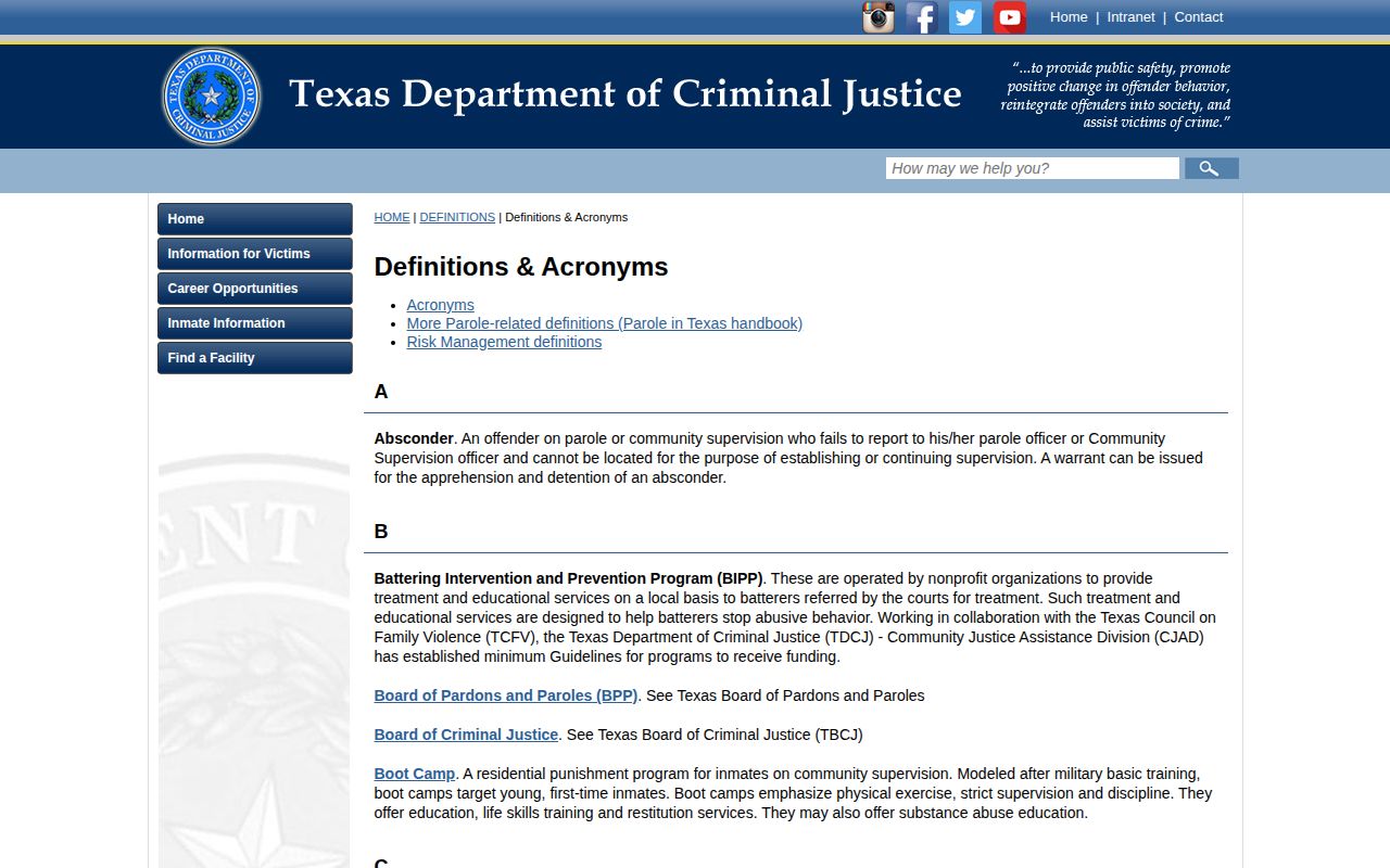 TDCJ definition for Brooks County projected release date lookup